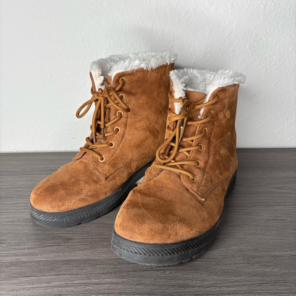 Elegant Brown and White Heeled Boots